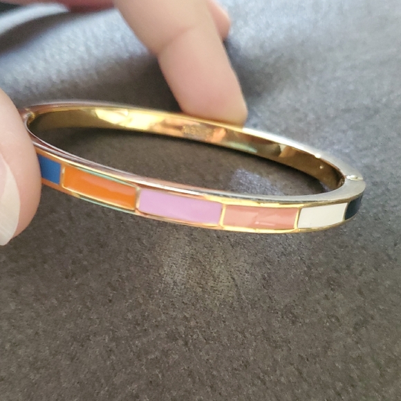 J. Crew Jewelry - J.Crew Rainbow Enamel Hinged Bangle Bracelet – Gold-Toned Thin Stackable